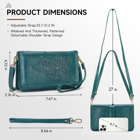 Small Crossbody Bag Vegan Leather Wallet Card Slots RFID Bluetooth